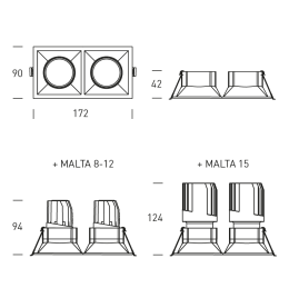 MALTA Acc. SQUARE DOUBLE  HVC  BLANCO ORIENTABLE 45º - PARA GU10